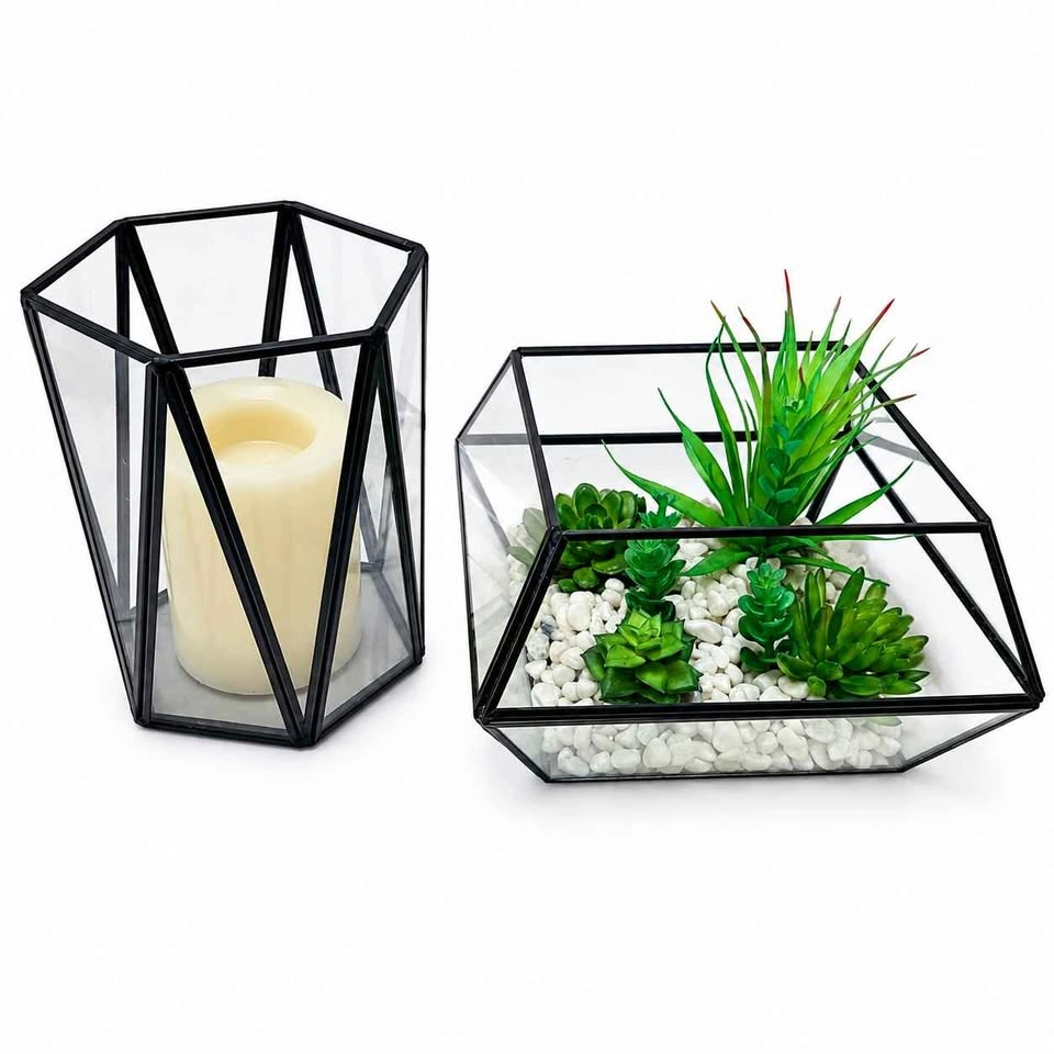CB2 Luce Smoked Glass Hurricane & Geometric Terrarium Decor - photo 3