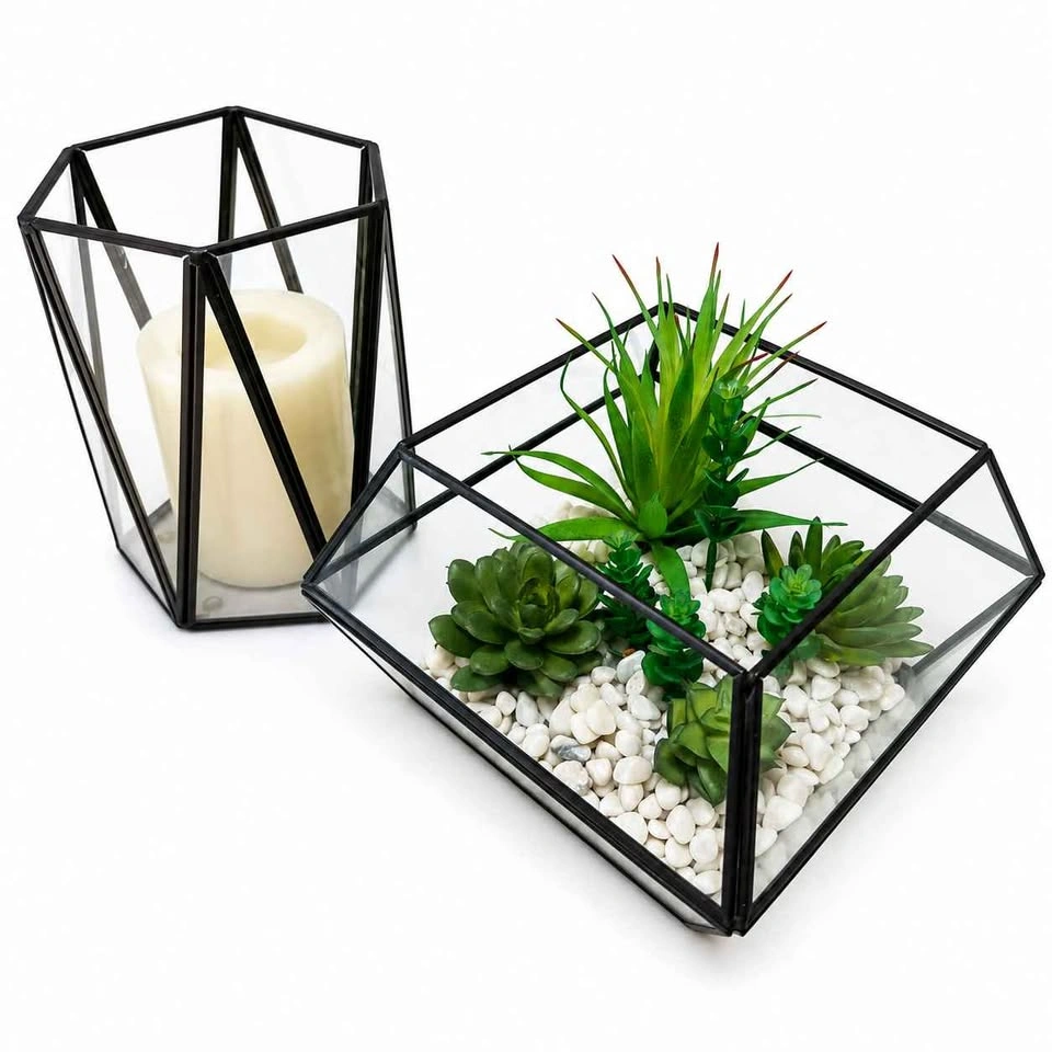 CB2 Luce Smoked Glass Hurricane & Geometric Terrarium Decor - photo 4