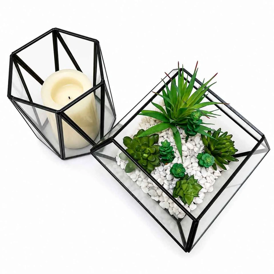 CB2 Luce Smoked Glass Hurricane & Geometric Terrarium Decor - photo 5