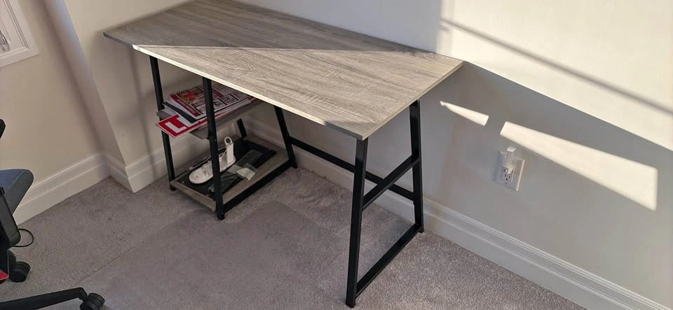 Grey Wood Desk with Shelf