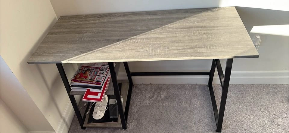 Grey Wood Desk with Shelf - photo 2