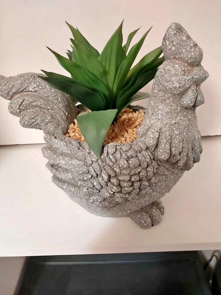 Rooster Planter with Faux Succulent
