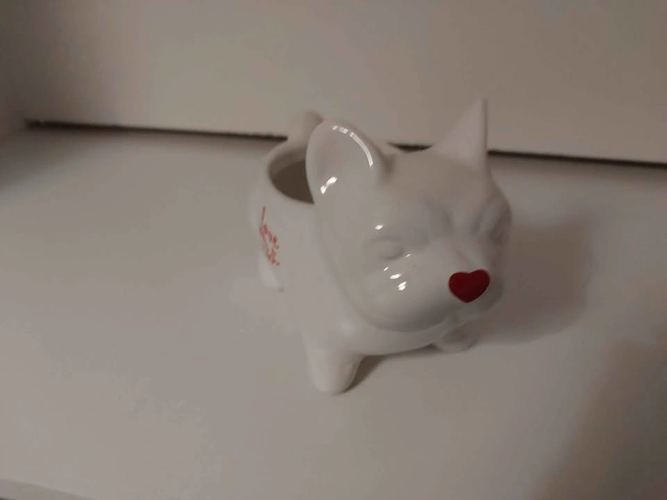 White Ceramic Dog Planter Pot with Love You Most Text - photo 2