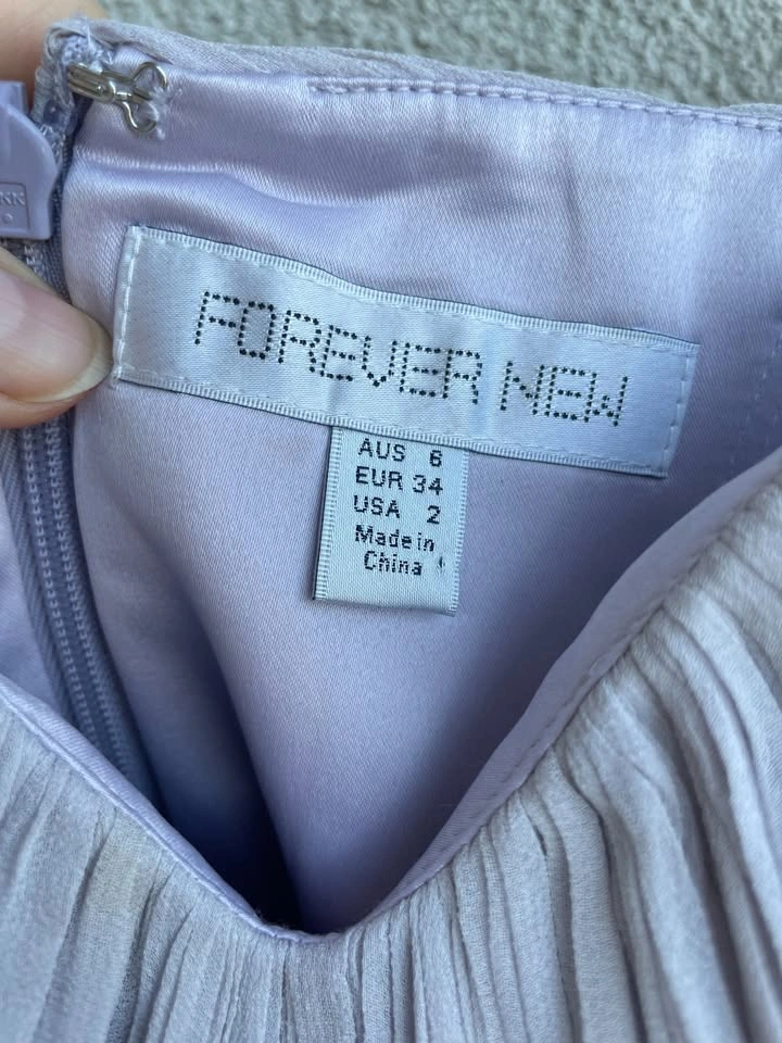 Forever New Silk Chiffon Dress US 2 - Lavender Grey Pleated Cock - photo 3