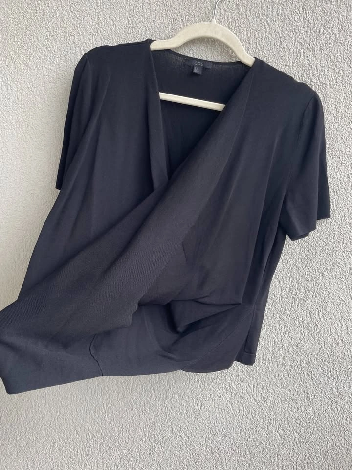 COS Black Draped Twist Front Top S | Minimalist Designer Blouse - photo 2
