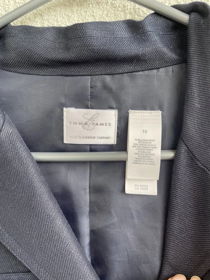 Emma James Navy Blazer Size 16 | Linen Rayon Jacket - photo 4