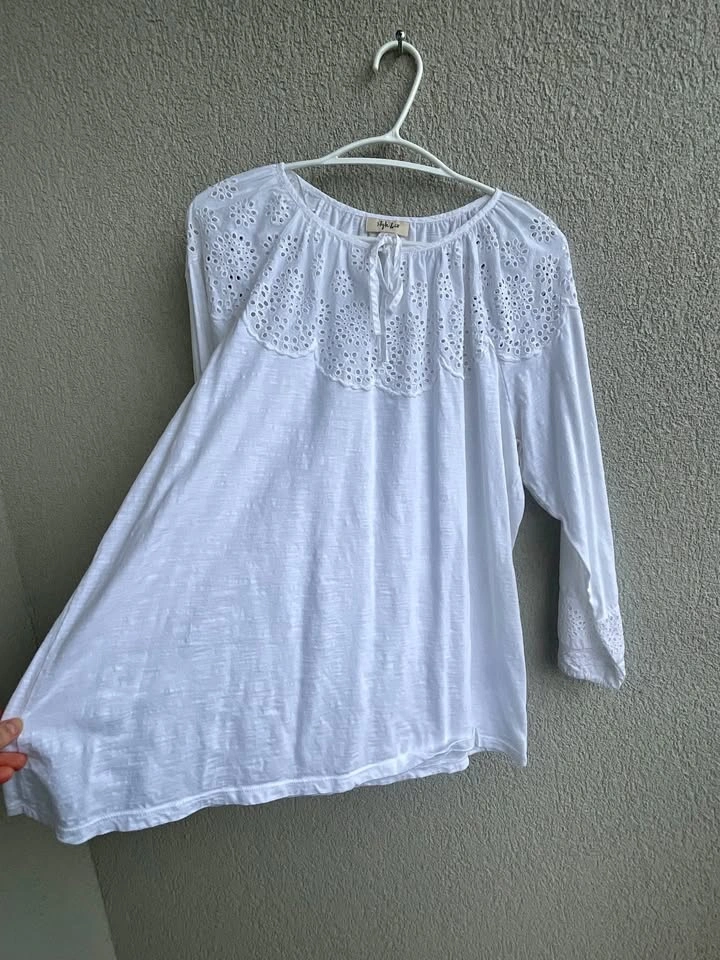 Style & Co White Eyelet Blouse XL | Boho Cotton Top