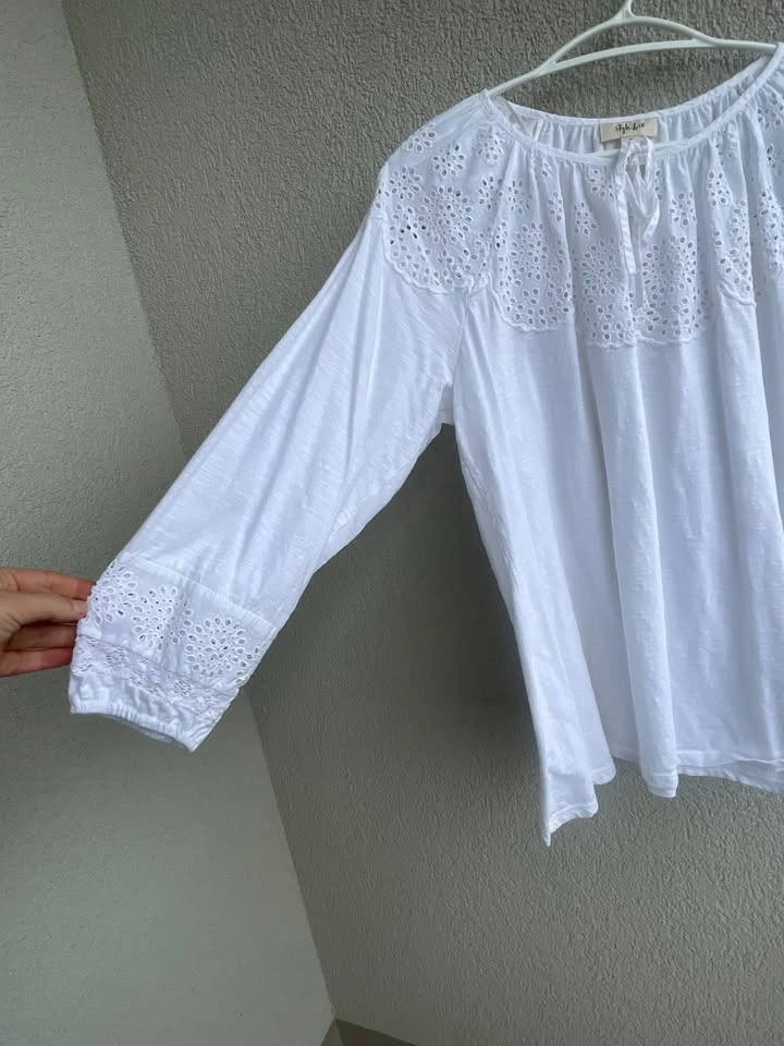 Style & Co White Eyelet Blouse XL | Boho Cotton Top - photo 2