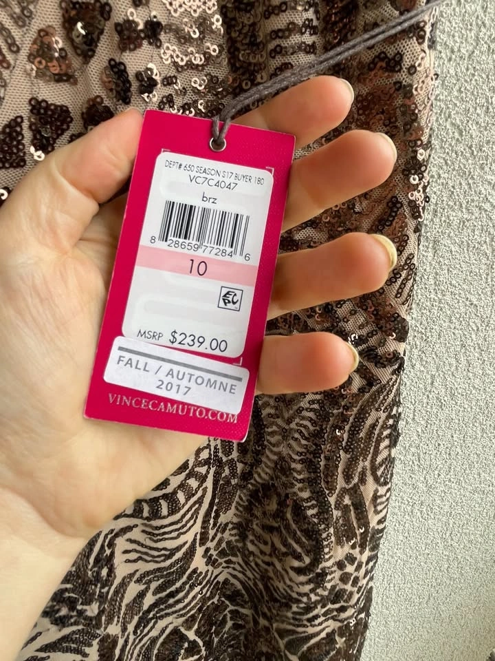 NWT Vince Camuto Sequin Cocktail Dress, Size 10 Bronze Rose Gold - photo 5