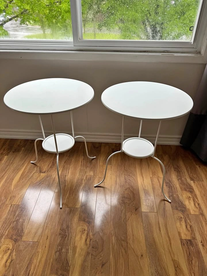 IKEA 3-Legged White Metal Side Table x 2