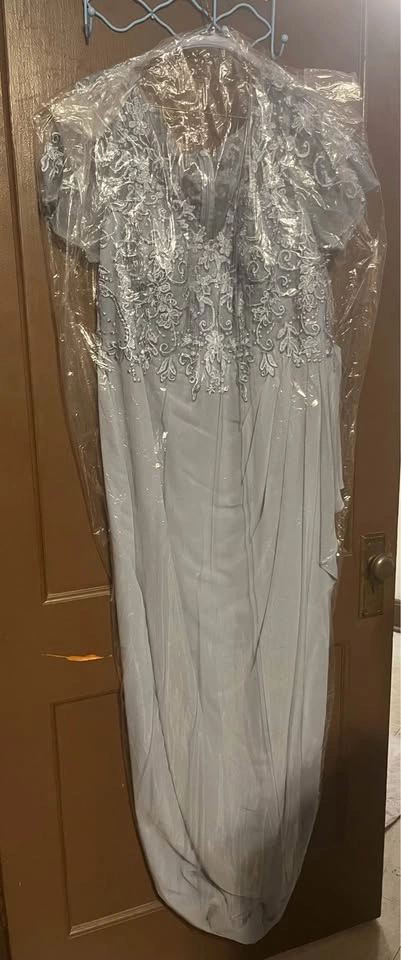 Azazie Rust A-Line V-Neck Lace Chiffon Dress Gown