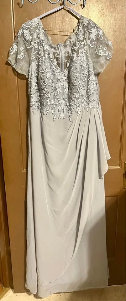 Azazie Rust A-Line V-Neck Lace Chiffon Dress Gown - photo 3