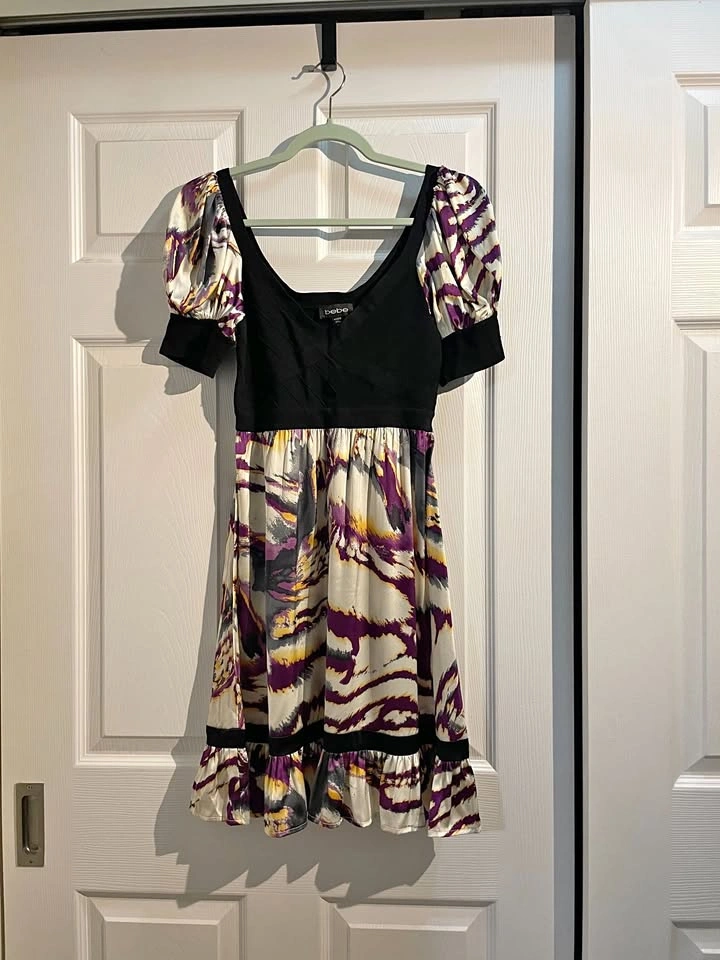 Silk Bebe Knit Bodice Babydoll Dress, Size M, Short Sleeves