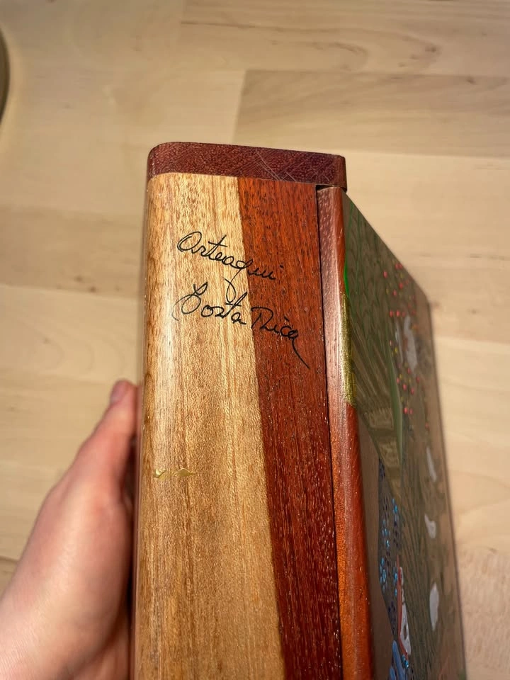 Vintage Costa Rica Hand Painted Wood Jewelry Box, 8x5" - photo 4