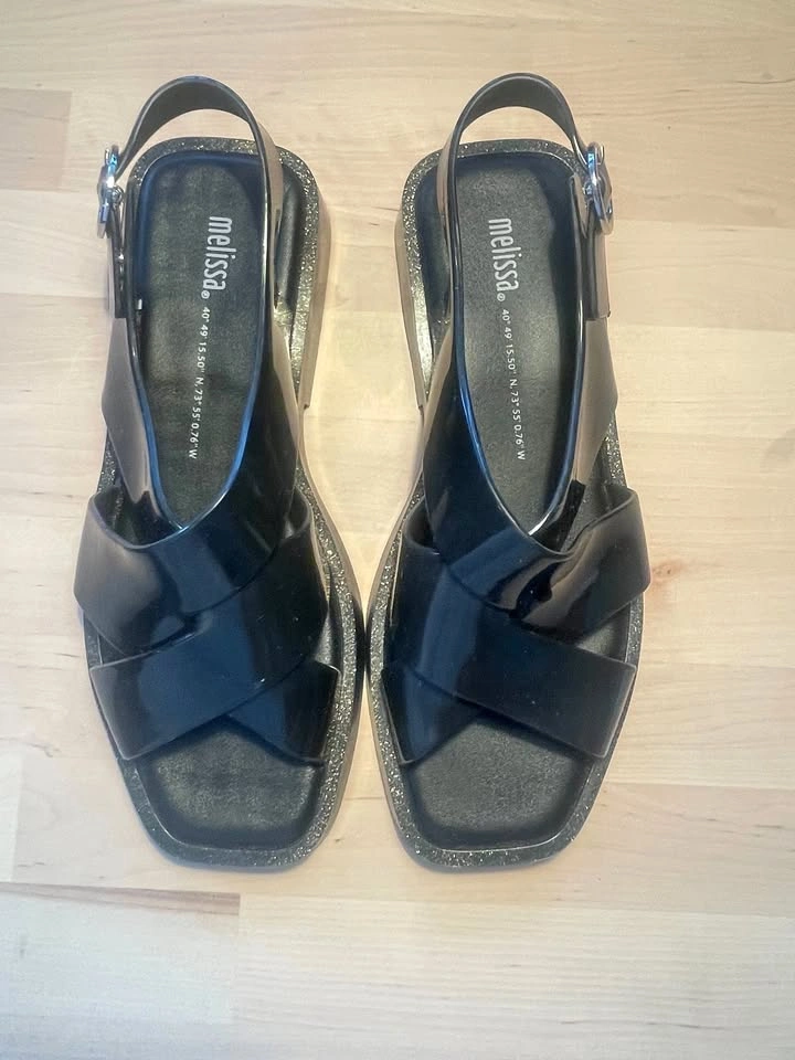 Melissa Melrose PVC Slingback Sandals Black Glitter Sole US 7