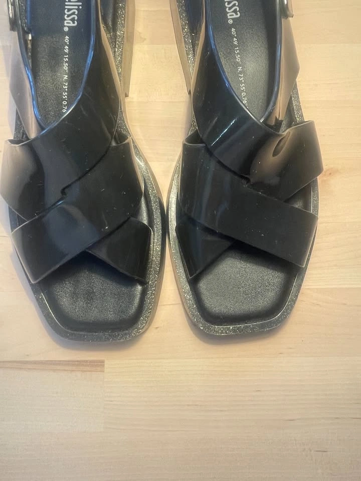 Melissa Melrose PVC Slingback Sandals Black Glitter Sole US 7 - photo 2