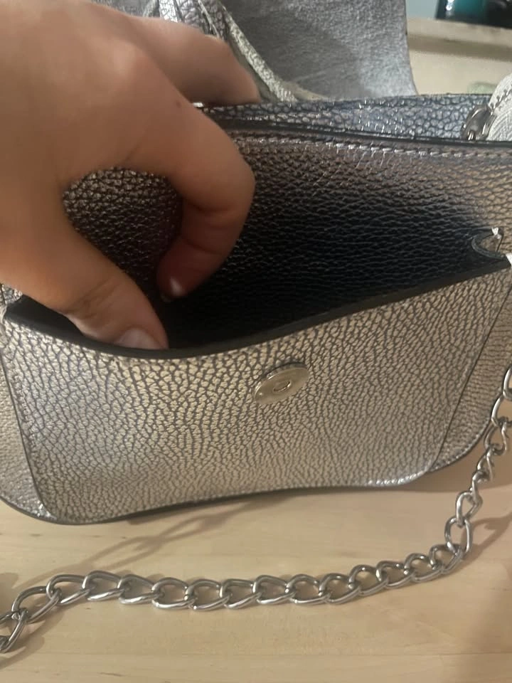 Silver Shiny Leather Bag from Italy - Crossbody - photo 5
