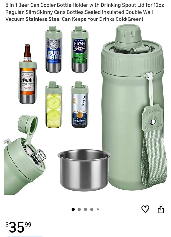 5 In 1 Beer Can Cooler Bottle Holder with Drinking Spout Lid