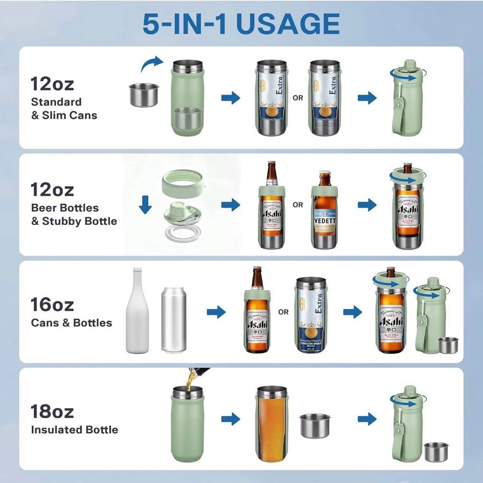 5 In 1 Beer Can Cooler Bottle Holder with Drinking Spout Lid - photo 5