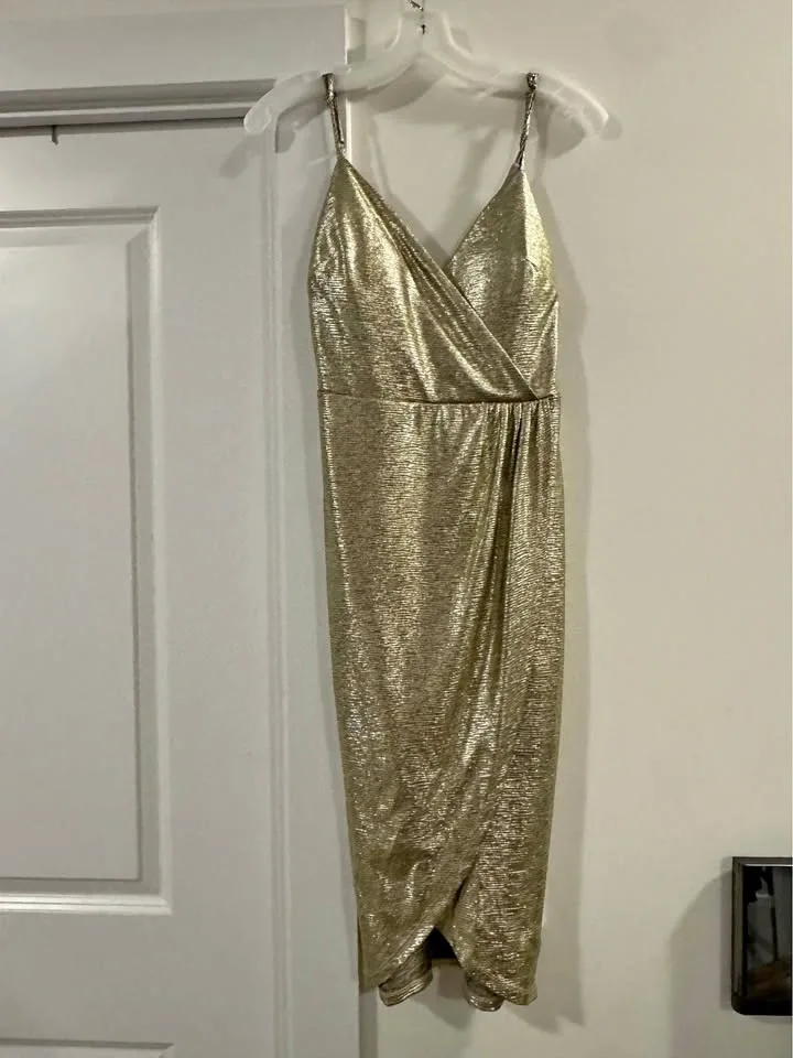 Metallic Gold Wrap Dress Size 6