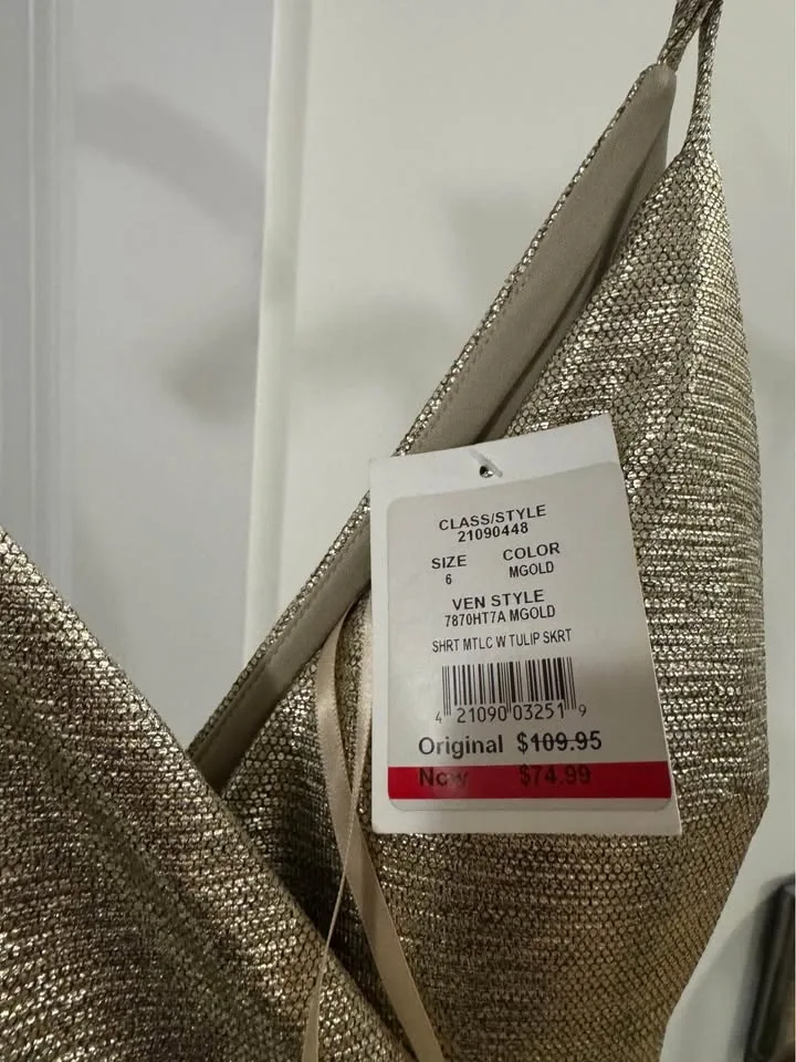 Metallic Gold Wrap Dress Size 6 - photo 4