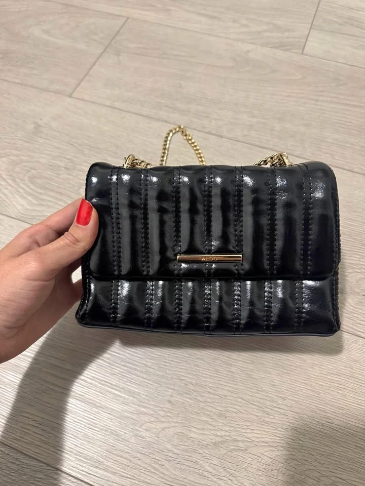 ALDO Black Quilted Patent Chain Strap Handbag