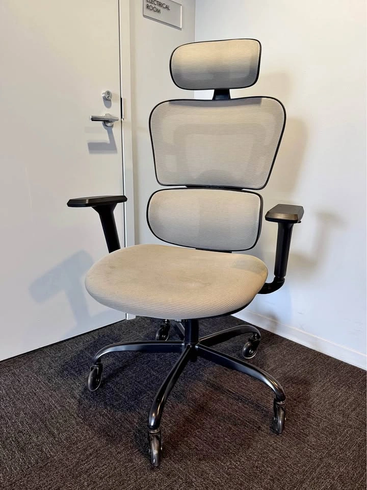 Ergonomic Beige Office Chair with Headrest