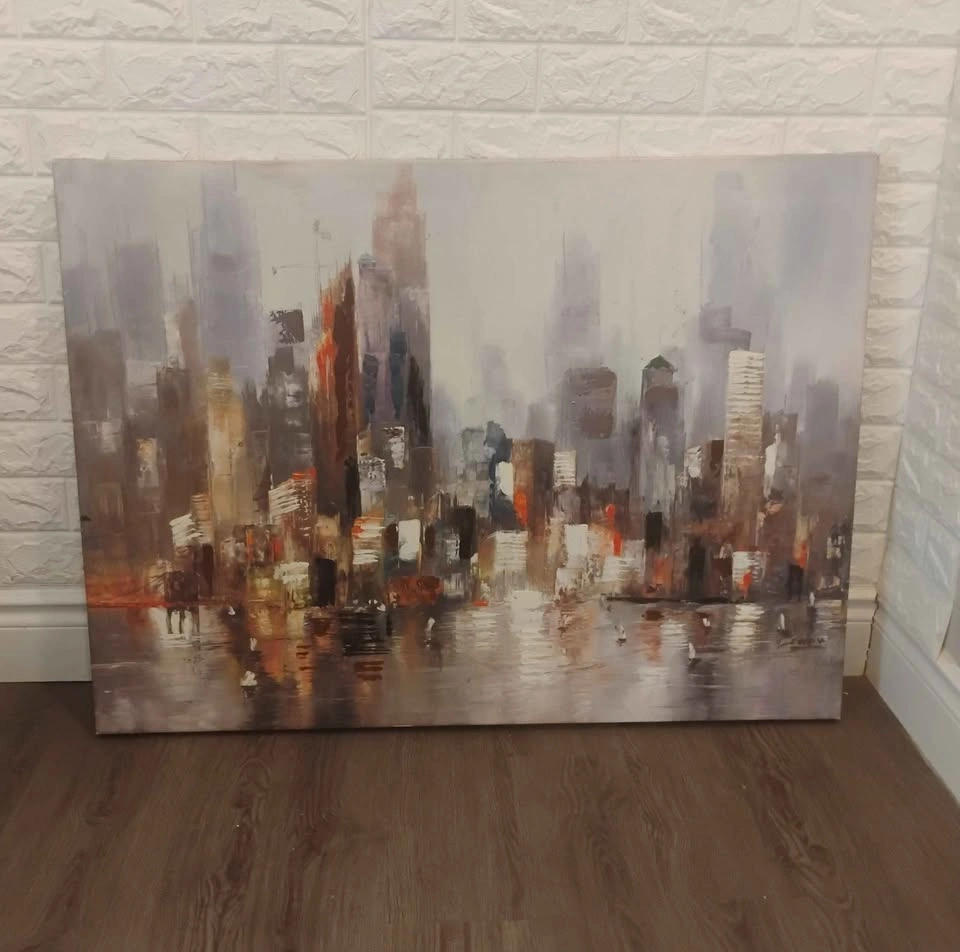 Large Abstract Cityscape Canvas Painting – 37” x 27” - photo 2