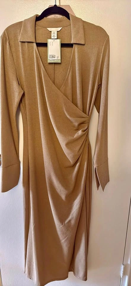 H&M Tan Collared Wrap Midi Dress Brand New With Tags
