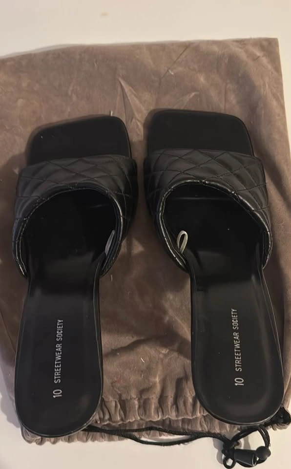 STREETWEAR SOCIETY Black Quilted Block Heel Mules Sz 10 - photo 2