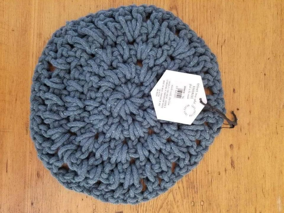 New blue knit / crochet trivet - photo 2