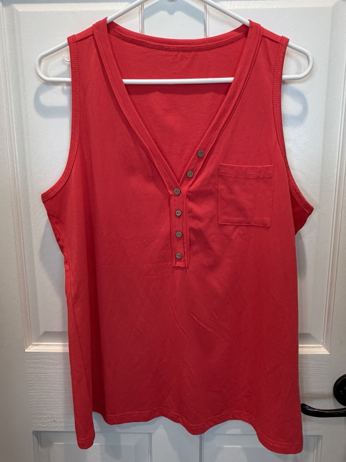 Women's Deep Coral Sleeveless V-neck Tank Top - Size L