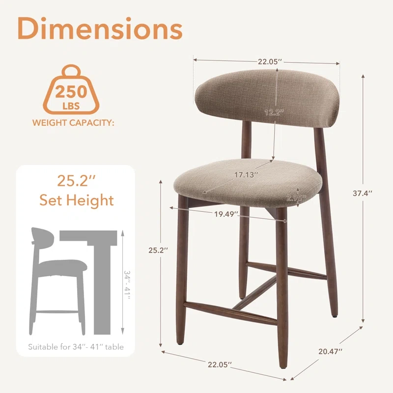 Brand New 25'' Upholstered Counter Stool - Camel - photo 2
