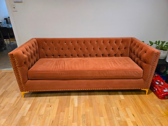 Orange Velvet Tufted Sofa - photo 2