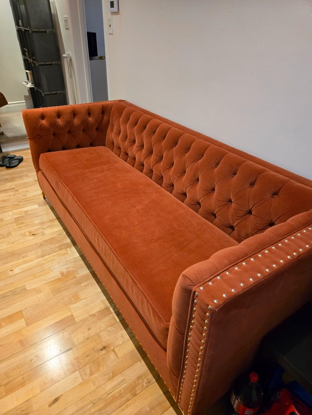 Orange Velvet Tufted Sofa - photo 3
