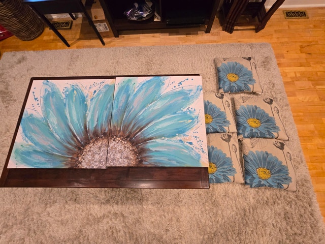 Blue Paintings, Cushions, Mirrors