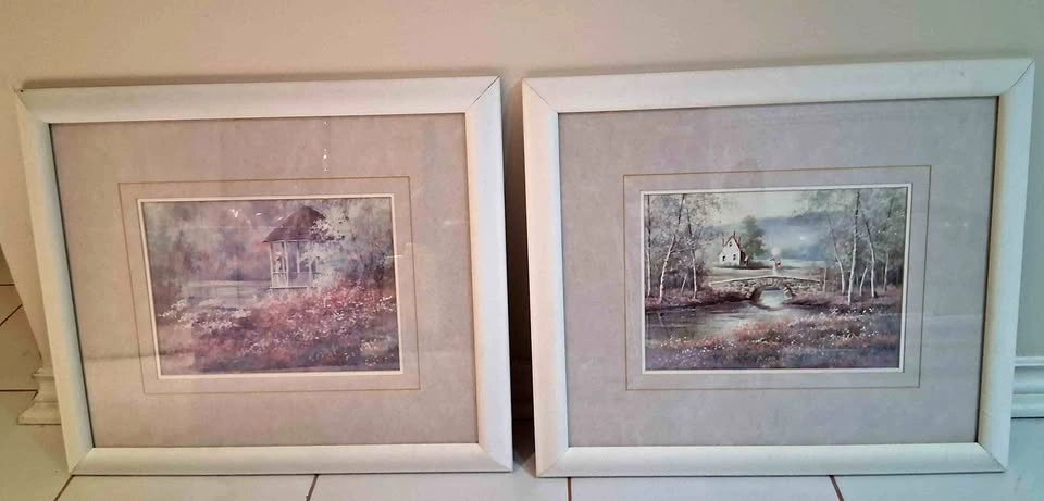 Framed Pictures - Lady in Gazebo & Lady on Bridge
