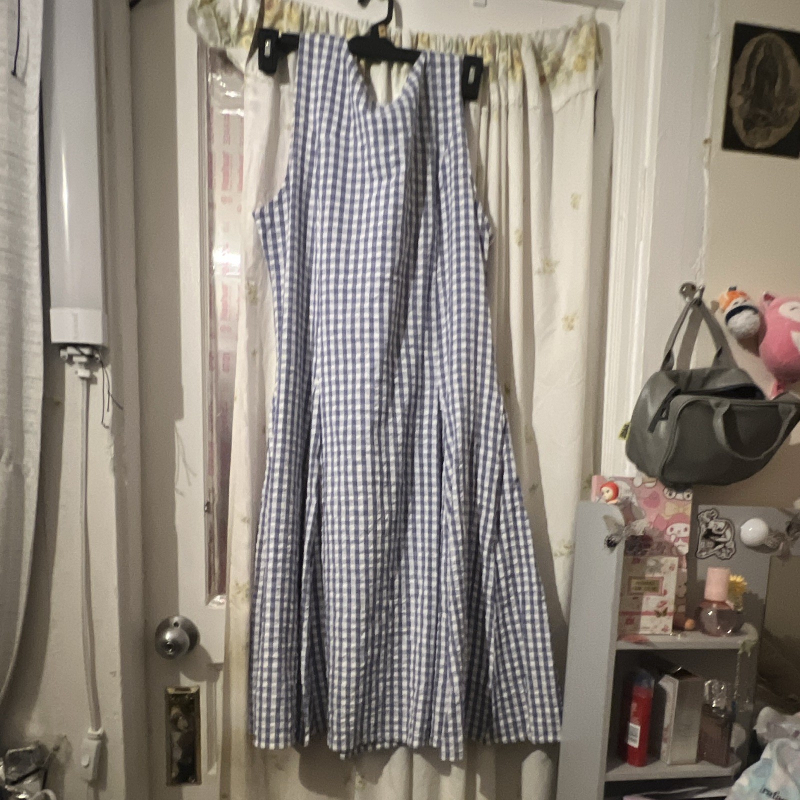 Tulip Blue/White Gingham Sleeveless V-Neck Wide-Leg Jumpsuit M