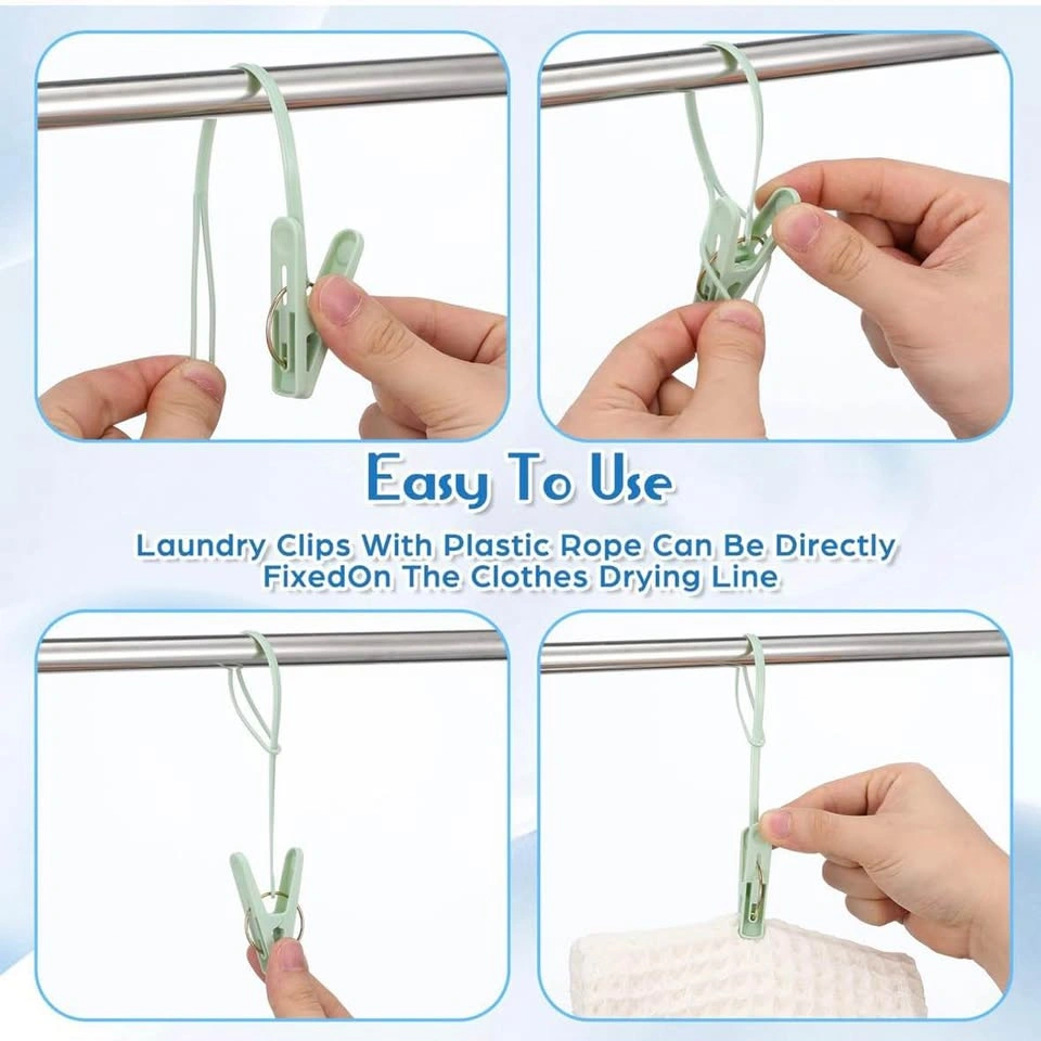Laundry clips with rope light blue 6 pcs - photo 2