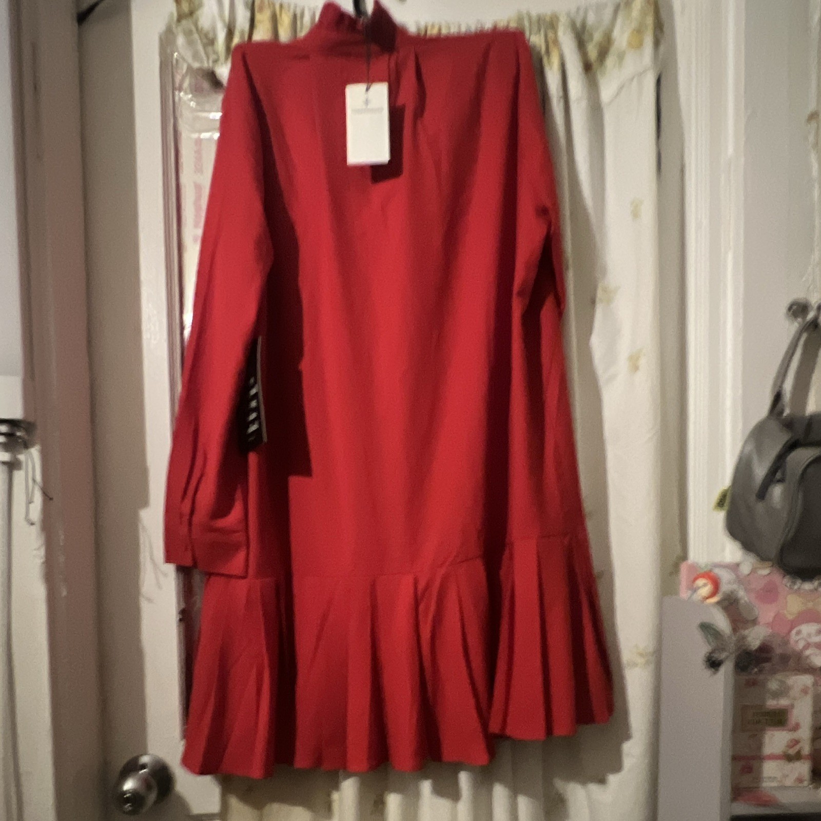 Tuckernuck Red Ruffle Neck Long Sleeve A-Line Dress - Size L