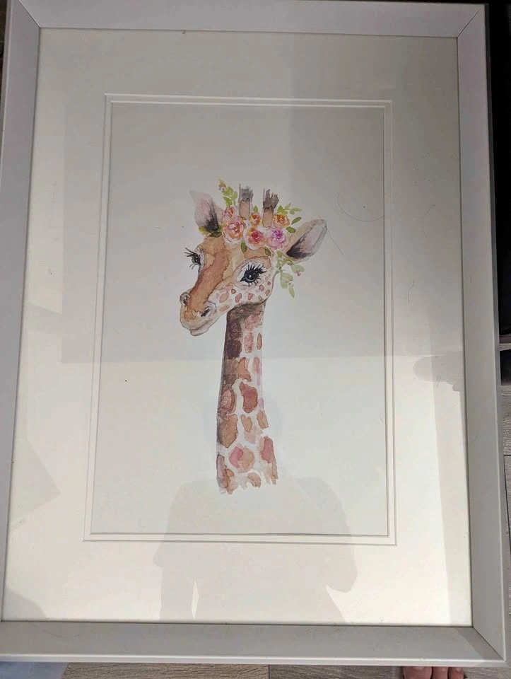 Cute giraffe watercolor art framed
