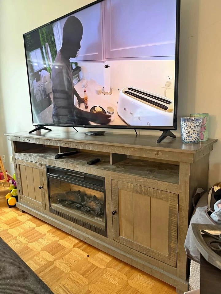 Rustic Gray Fireplace TV Stand