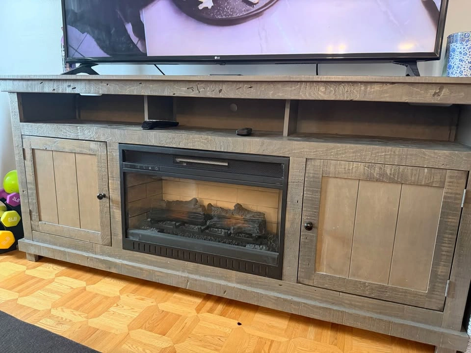 Rustic Gray Fireplace TV Stand - photo 2