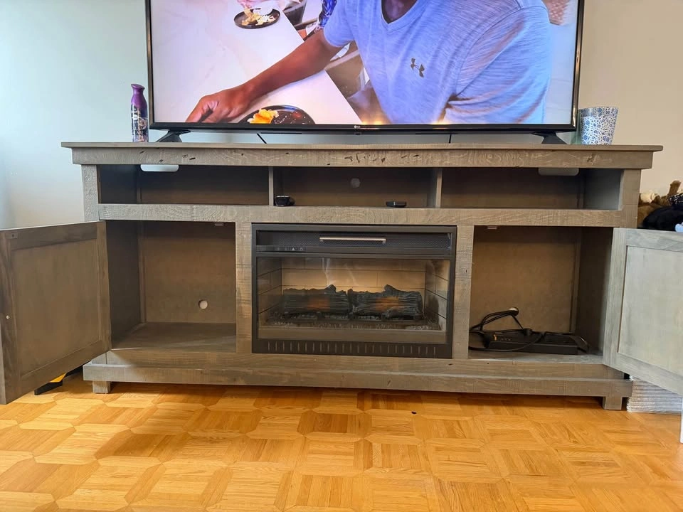 Rustic Gray Fireplace TV Stand - photo 3