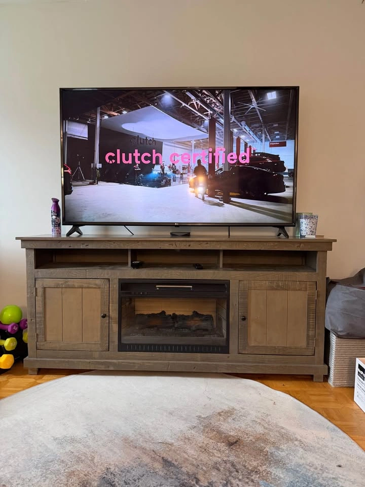 Rustic Gray Fireplace TV Stand - photo 4