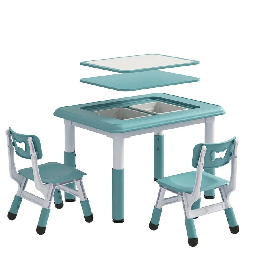 Kids 2-in-1 Building Block or Drawing Table Set with 2 Chairs