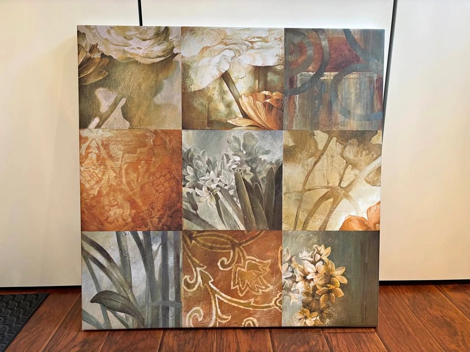 9-Panel Mixed Media Floral Abstract Art