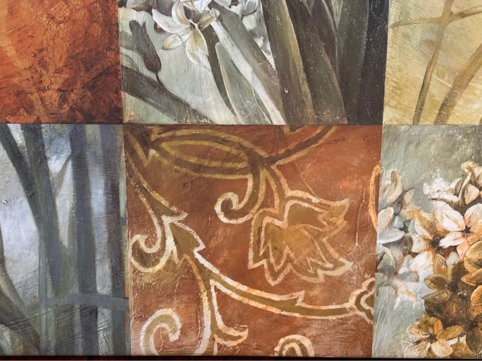 9-Panel Mixed Media Floral Abstract Art - photo 2