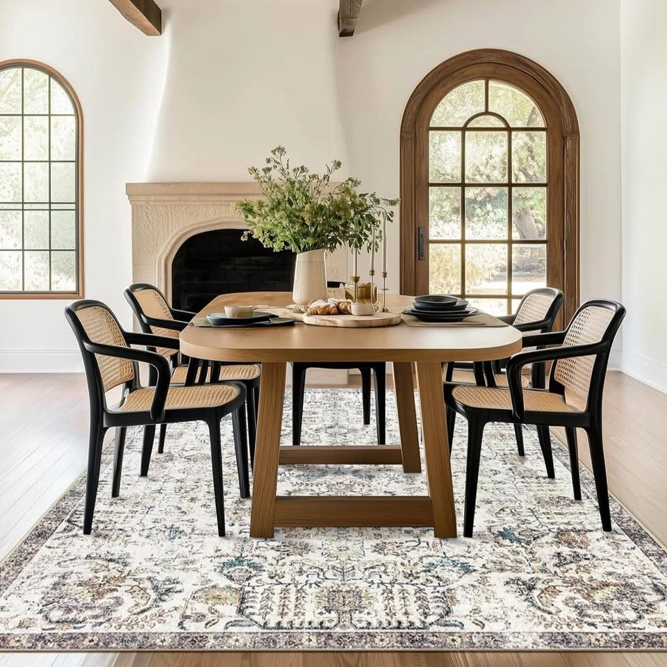 8x10 Vintage Style Blue Floral Area Rug - Low Pile - photo 2