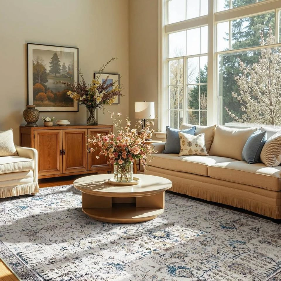 8x10 Vintage Style Blue Floral Area Rug - Low Pile - photo 5